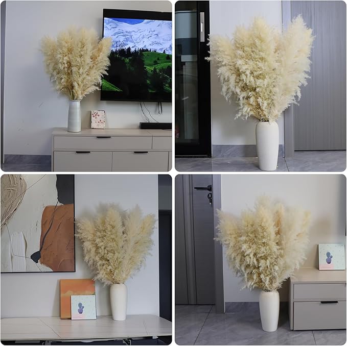 15pcs 40''Dried Pampas Grass Decor Tall-Large pompas Grass-Natural Beige Tall Pampas Grass for Floor Vase,Wedding,Party,Farmhouse,Living Room Floor,Boho Home Decor