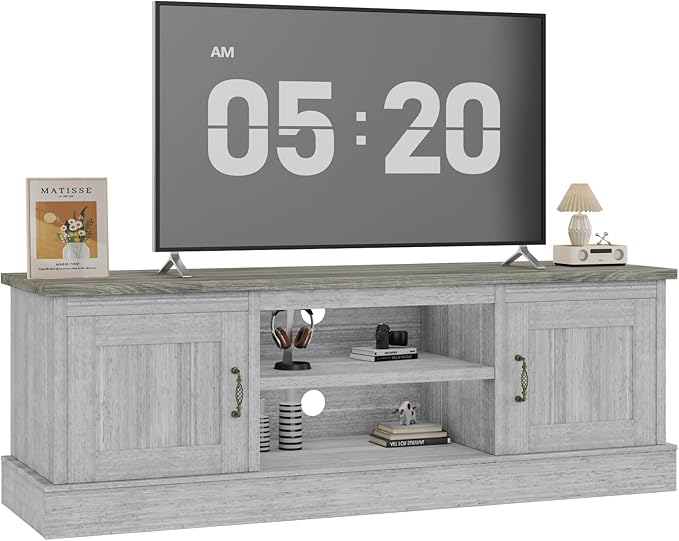Farmhouse TV Stand for 65 Inch TVs Entertainment Center with Storage Cabinets Modern Media Console Table Rustic Wood Design for Living Room Office 61 * 17.7 * 21.7 Inch Dark Grey