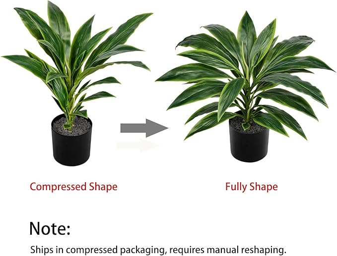 Oairse Artificial Plants Indoor with Pot, 18.1" Fake Potted Plants Medium Artificial Dracaena Plant in Black Pot Faux Tropical Plants for Bathroom Living Room Office Desk Shelf Decor