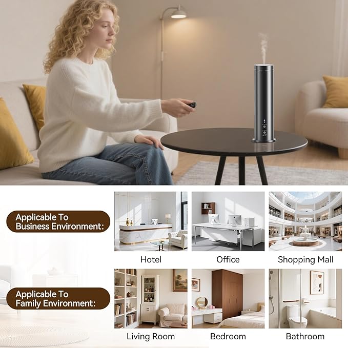 Waterless Scent Diffuser with Bluetooth - 100ml Essential Oil Diffuser Machine for Home, Office,Spa - Aromatherapy Fragrance Diffuser with 6 Essential Oils Included,Remote & App Control,Black