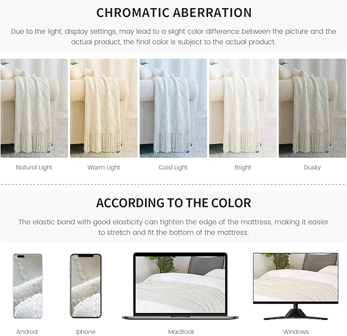 BOURINA Beige Throw Blanket 50 x90 Inches Throw Textured Solid Soft Sofa Throw Bed Runner Couch Cover Knitted Decorative Blanket Bed Runner