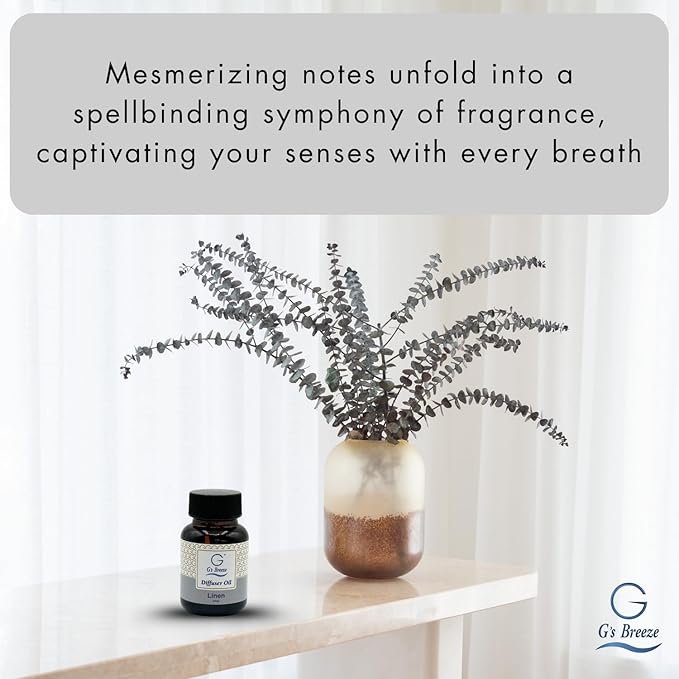 G's Breeze Linen Diffuser Oil Refill - Crisp, Clean Fragrance with Cotton & Floral Notes - Inviting & Fresh Scent for Any Space – Ideal for Home & Office – Long-Lasting Freshness Aroma - 60 ML