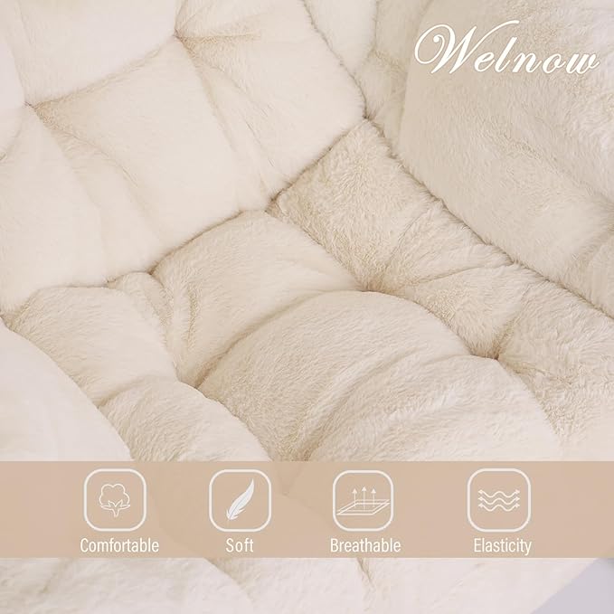 Welnow Lazy Chair with Ottoman, Modern Lounge Accent Chair with Armrests and a Side Pocket, Leisure Sofa Armchair, Reading Armchair with Footrest for Small Space, Plush Beige