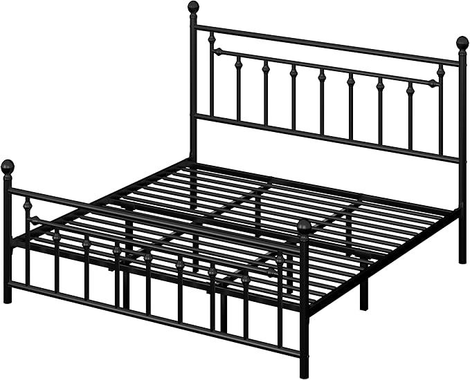 Allewie 14 Inch King Size Metal Platform Bed Frame with Victorian Vintage Headboard and Footboard/Mattress Foundation/Under Bed Storage/No Box Spring Needed/Easy Assembly/Noise Free/Black