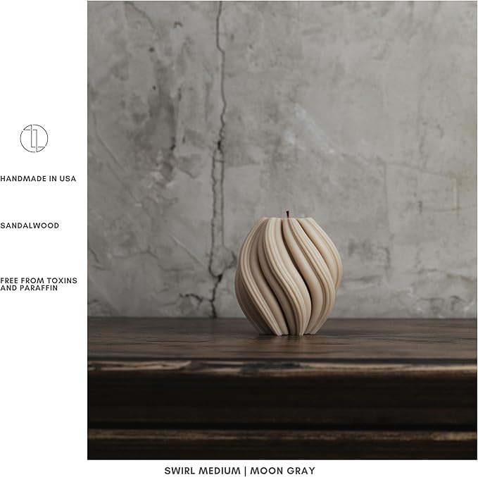 LAWA Swirl Candle - Large Beautiful Handmade Pillar Scented Soy Wax Twirl Elegant Bubble Aesthetic Candle Housewarming Gift Home Room Shelf Decor Idea Spiral Moon Gray (Medium)