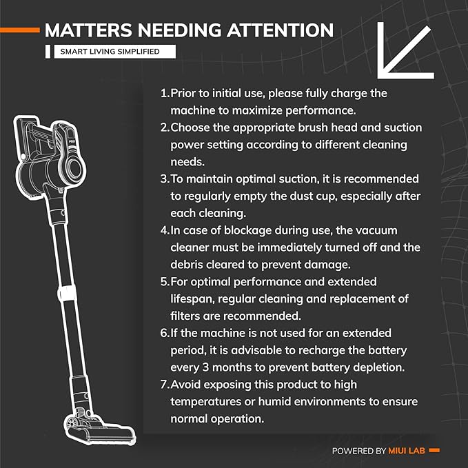 MIUI Cordless Upright Vacuum Cleaner, 45000Pa M2 Powerful Suction Brushless Motor, V-Shaped Anti-Hair Tangle Brush, Optical Dust Detection, Stick Vacuum for Hard Carpet,Floor,Pet Hair