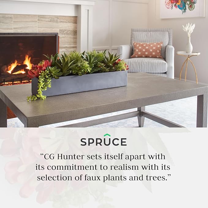 CG Hunter Oblong Faux Succulent Arrangement, Premium Artificial Indoor Plant Enhances Interior Design, Display on any Surface in Your Home Adding an Inviting Touch of Nature, Grey Planter Pot Included