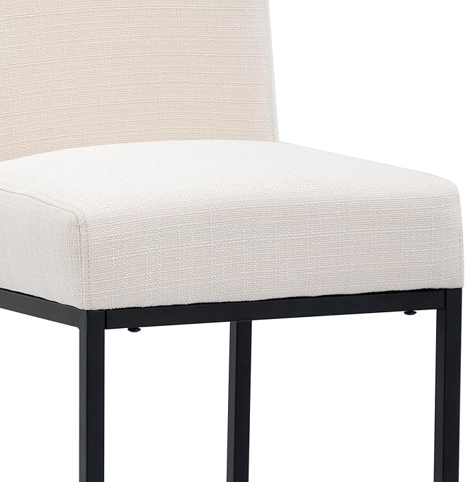 VESCASA Linen 27 inches Counter Height Bar Stools with Padded Back, Modern Upholstered Counter Stool Chairs with Black Metal Frame for Kitchen Island, Set of 2, Cream