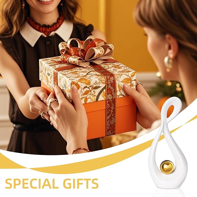 Modern Sculpture Home Decor, White Statue Decor for Living Room, Gold Ceramic Decor Accessories, Abstract Art Dining Room Table Centerpiece