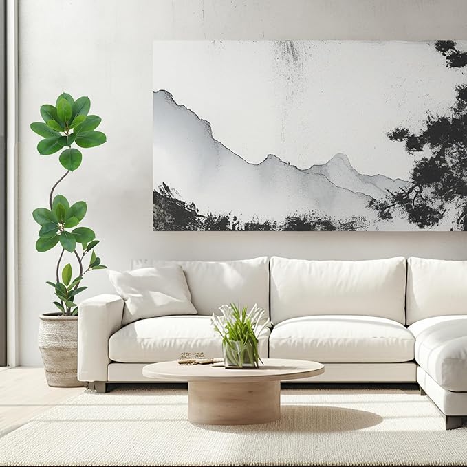 Artificial Rubber Tree Plant, 5.3ft Tall Green with Round Planter, All Season Home Decor (Green,5.3ft)