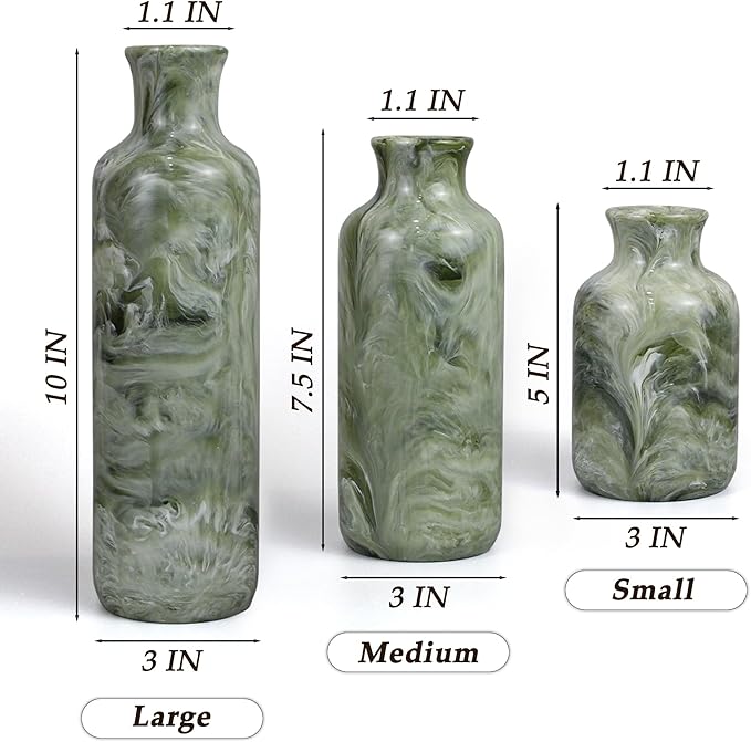 Resin 3 Piece Vase Set, Farmhouse Decor, Home Decorative Vase, Vases for Your Kitchen, Bedroom, Office, Living Room, Bathroom, & Shelf Centerpiece Table Decorations, Green