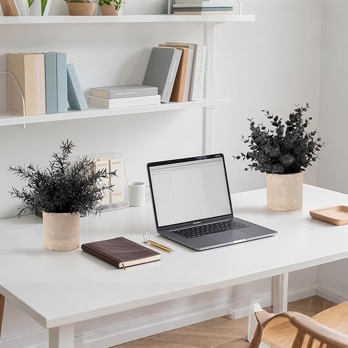 ALAGIRLS 4 Packs Fake Plants Small Artificial Plants Indoor Black Eucalyptus Rosemary Succulents Plants Potted Faux Plants for Home Indoor Office Bathroom Living Room Decor