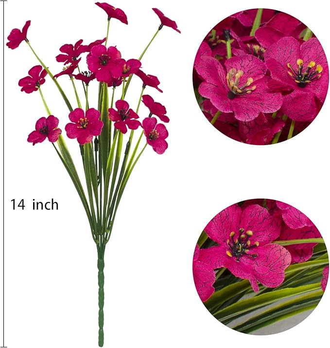 15 Bundles Artificial Flowers UV Resistant Outdoor Plants No Fade Faux Plastic Shrubs Fake Silk Flowers Window Box Garden Porch Home Decoration(Fuchsia)