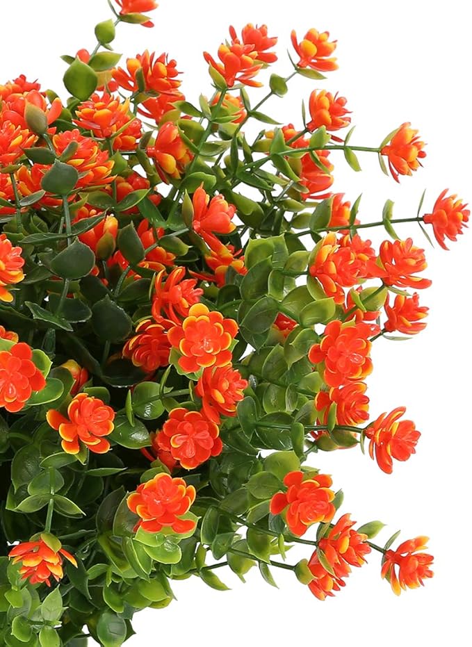 Artificial Flowers, Fake Artificial Greenery UV Resistant No Fade Faux Plastic Plants for Wedding Bridle Bouquet Indoor Outdoor Home Garden Kitchen Office Table Vase 6PCS (Orange Red)