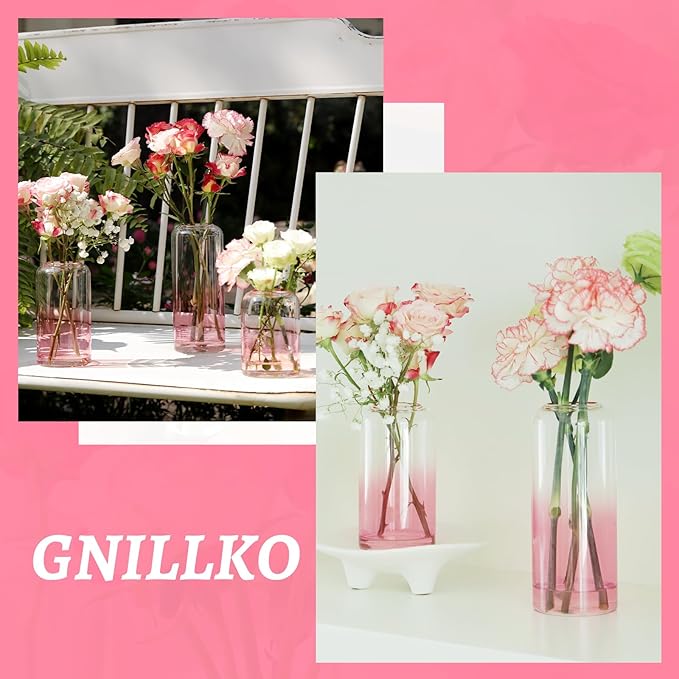 12pcs Pink Bud Vase, Glass Flower Vase for Centerpieces, Small Vases for Flowers, Decor Centerpiece for Bathroom, Decorative Vases for House Warming