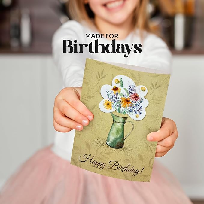 Seed Paper Birthday Cards – 4 Plantable Bouquet Inserts with Wildflower Seeds, 4 Greeting Cards & Envelopes, Unique Gift for Birthdays & Special Occasions