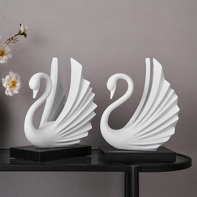 Modern White Statue Swan Decor for Living Room, 10.43"H Luxury Sculptures Home Décor Accents for Entryway TV Stand Coffee Table Ceterpiece, Resin Decorations for Dining Room Bedroom Office (Large)