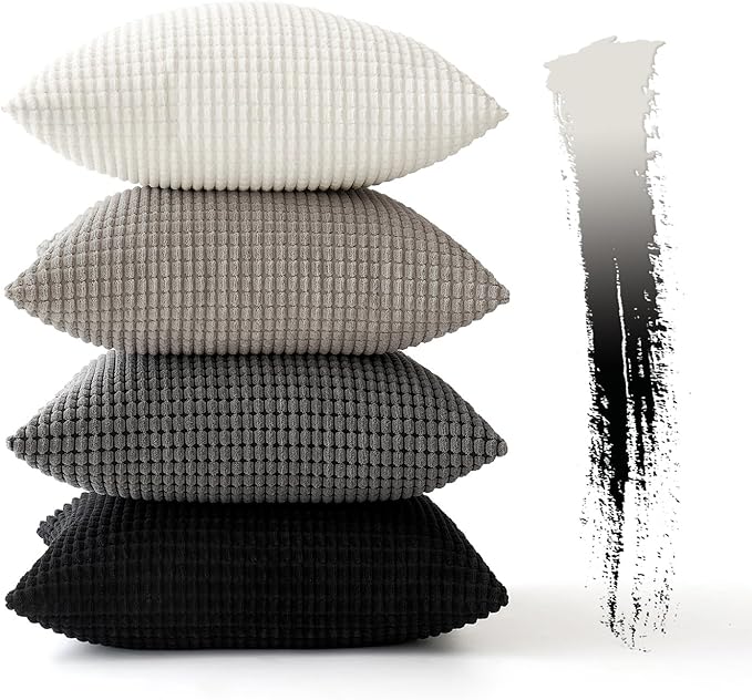 MIULEE Timeless Neutral Pillow Covers 22x22 Inch Set of 4 Mid Century Modern Grey Throw Pillows Rustic Corduroy Couch Pillowcases Nordic Home Decor for Sofa Cushion Living Room Bed