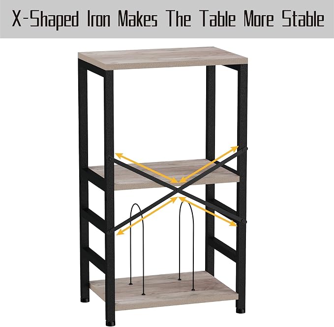 End Table with LED Light,Record Player Stand with Albums Storage,Vinyl Records Storage,Turntable Stand Side Table for Music Room Studio Living Room Bedroom-Greige