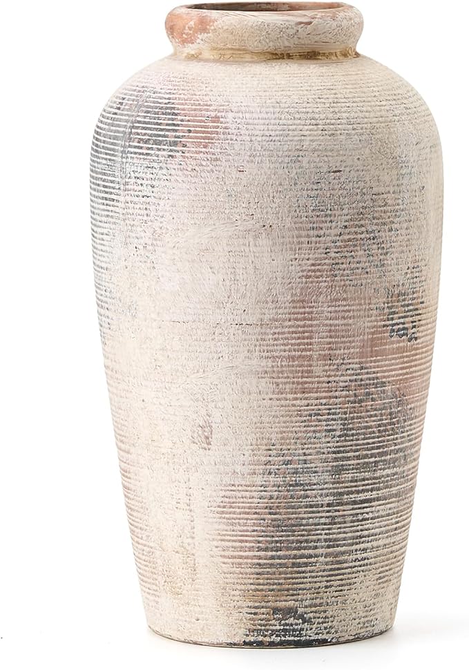 Large Ceramic Rustic Vase, 11 inch Minimalist Decorative Farmhouse Tall Vase for Home Decor, Living Room, Shelf Decor, Enterway, Wedding, Table Decoration, Gray