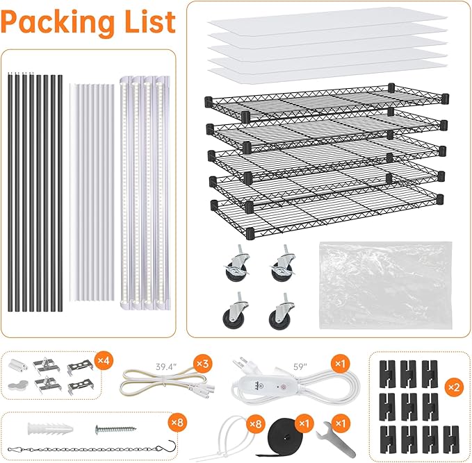 Bstrip Indoor Greenhouse with Grow Light, Mini Green house with 4 Pack T8 Full Spectrum Plant Lights with Timer, Plant Shelf with Tent for Indoor Plant, Seed Starting, Seed Tray, 29.5"x13.8"x59"