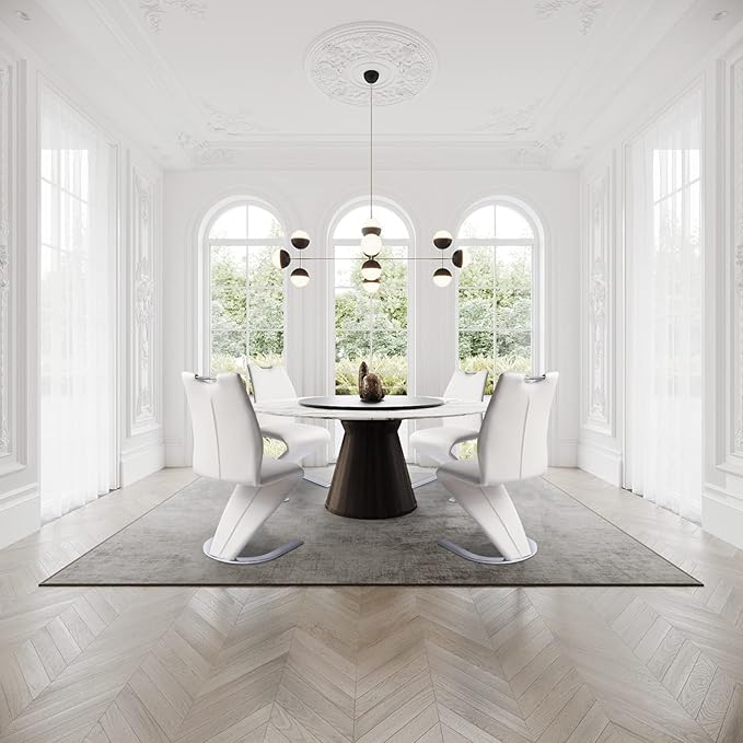 Mermaid Dining Chairs Set of 2,Modern Kitchen Dining Room Armless Upholstered Side Chairs in PU Leather Cushion Seat and Sturdy Metal Leg(2 White)