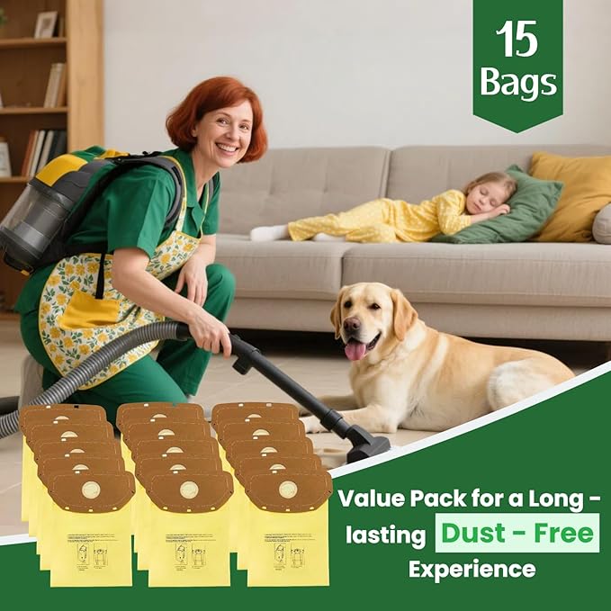 15 Pack AH10232 Sealed Collar Vacuum Bags for Hoover Commercial MPWR 40V Cordless Backpack Vacuum CH93619, CH93600 | Type CB1 Replacement Filter Bag with Leak-Proof Design