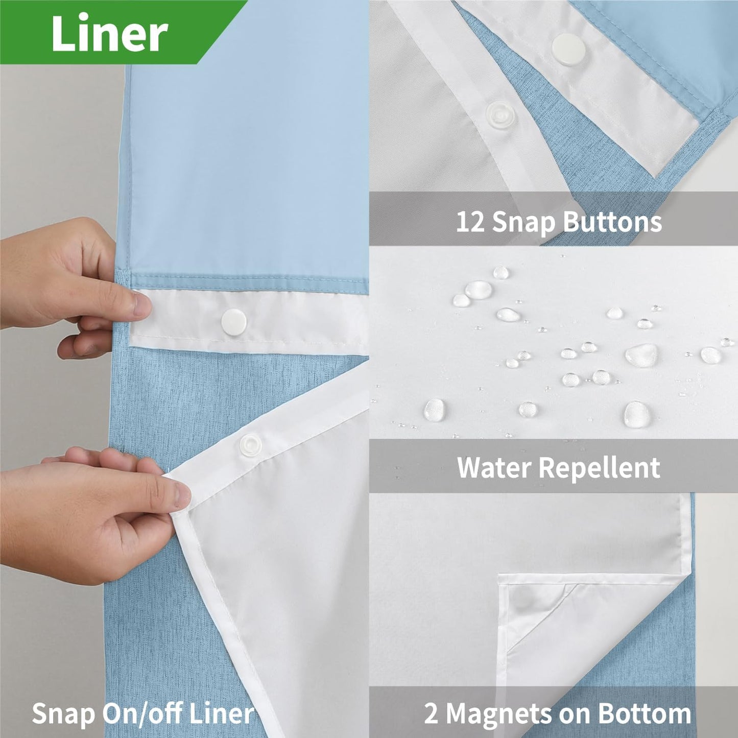 Stall No Hooks Needed Linen Textured Shower Curtain with Snap-in Fabric Liner Set,Hotel Luxury Decor Farmhouse Shower Curtains for Bathroom,Waterproof & Washable,54Wx80H,Fog Blue