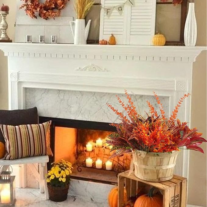 GTIDEA 27 Bundles Artificial Fall Flowers for Outdoors Decoration UV Resistant Fake Outdoor Fall Plants Autumn Plastic Flowers for Planters Window Box Garden Porch Indoor Home Thanksgiving Decor