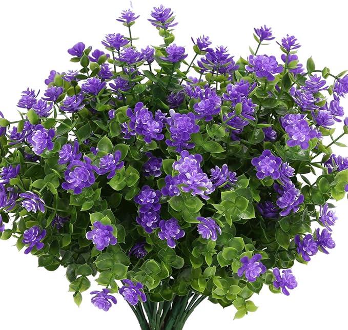 24PCS Artificial Flowers, Fake Greenery UV Resistant No Fade Faux Plastic Plants for Wedding Bridle Bouquet Indoor Outdoor Home Garden Kitchen Office Table Vase(Purple) (OUD-AF-24-Purple)
