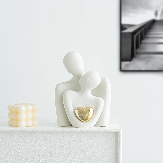 Ceramic Couple Statue - Modern Shelf Decor Knick Knacks for Shelves, Valentine's Day Wedding Gifts, Home Decor for Living Room, Bedroom, Bookshelf & TV Stand (L)