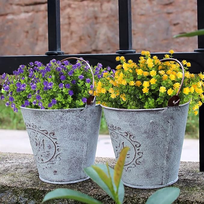 RECUTMS 12 Bundles Outdoor Artificial Flowers UV Resistant Fake Boxwood Plants, Faux Greenery for Indoor Outside Hanging Plants Garden Porch Window Box Home Wedding Farmhouse Décor(Yellow)