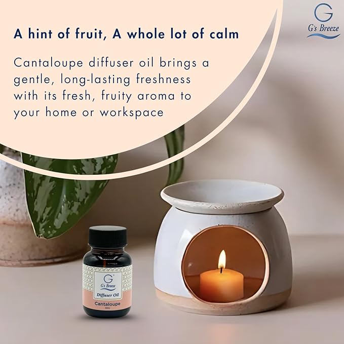 G's Breeze Cantaloupe Diffuser Oil Refill - Sweet, Refreshing & Juicy Scent of Ripe Cantaloupe - Uplifting Aroma, Fruity Spray for Home or Office - Energizing & Long-Lasting Fragrance - 60 ML