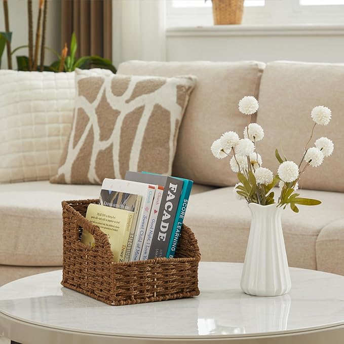 Wicker Baskets for Organizing,Pantry, Kitchen Counter with Handles, Handwoven Woven Storage Baskets for Fruit, Bread, Vegetable, Paper Storage Bins for Shelves, 3 Pack, Brown 2 Set