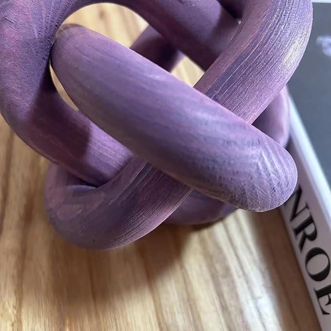 Wood Knot Decor -Coffee Table Decor Shelf Decor Table Books Hand Carved Home Decoration Boho Country Rustic Modern Shabby Chic Style Decor 3 Link Wooden Knot Chain Link Decor (Purple)