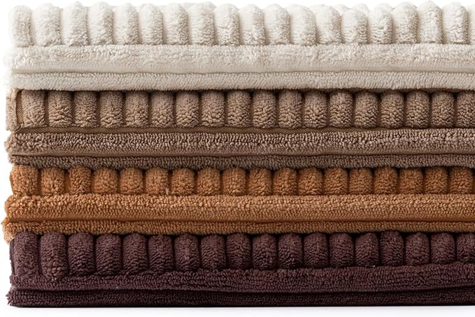 MIULEE Brown Throw Pillow Covers 18x18 Inch Set of 4 Boho Farmhouse Cushion Cases Neutral Gradient Corduroy Pillow Cases with Invisible Zipper Patchwork Home Decor for Couch Sofa Bed