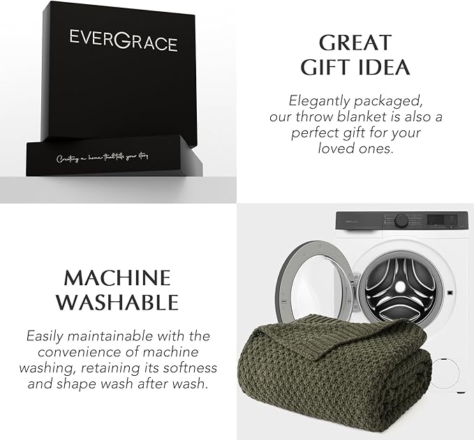 EVERGRACEHOME Chunky Chenille Knit Throw Blanket for Couch, Soft Luxurious Moss Stitch Blankets for Bed, Cozy Decorative Farmhouse Knitted Throws for Sofa, Olive Green, 50" x 60"