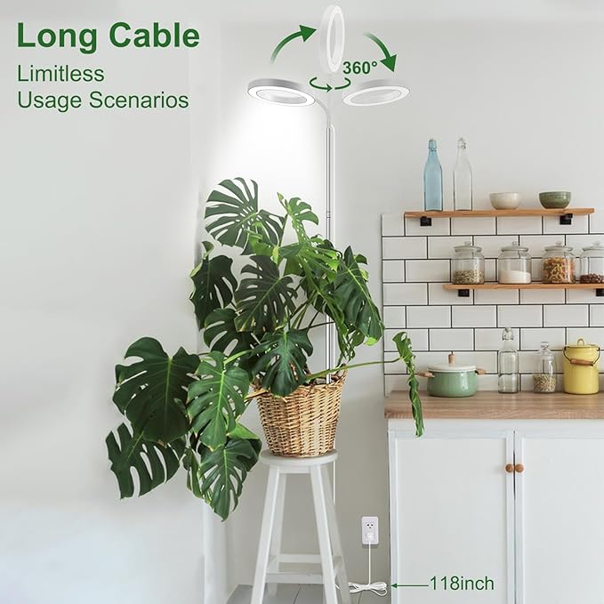 wolezek Grow Lights for Indoor Plants Full Spectrum, 80 LEDs 3 Colors Grow Light, 65in Plant Lights for Indoor Growing with 360°Gooseneck, 6/12/16H Timer, 5 Brightness, Height Adjustable, White Pair