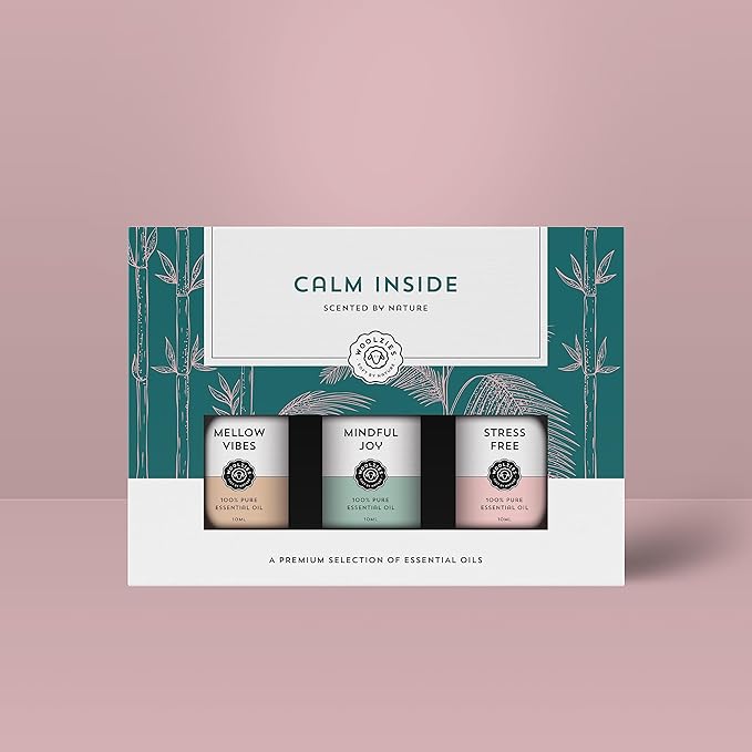 Calm Inside Essential Oil Set | Natural Therapeutic Grade Aromatherapy for Diffuser, Humidifier, Massage | Mindful Joy, Stress Free, Mellow Vibes Essential Oil Blends | 10 ML