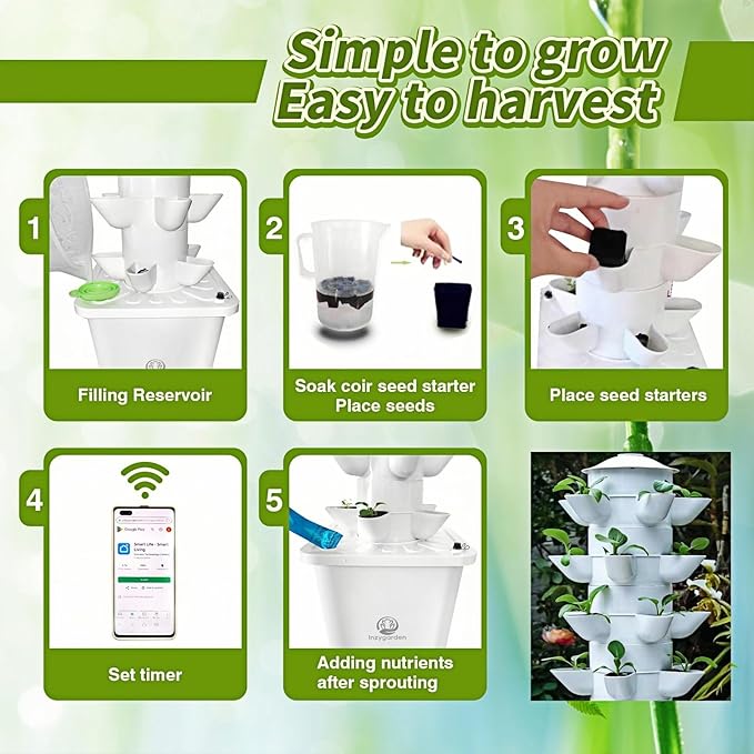 Hydroponics Growing System kit, Vertical hydroponic Garden ,Outdoor Indoor hydroponics Growing System,Lettuce Grow Tower,Pump System, Auto Timer, 30 Pods,Gardening Gift