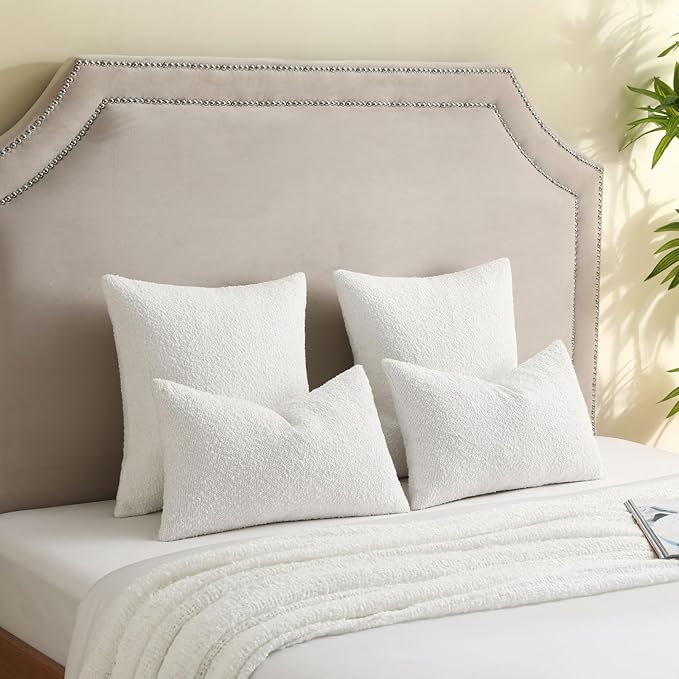 FUTEI Pack of 2 White Decorative Throw Pillow Covers 22x22 Inch Soft Cozy Solid Boucle Textured Cushion Case,Modern Home Decor for Couch Bed Living Room