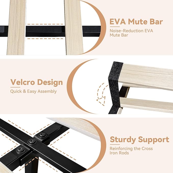 Torana Queen Marshmallow Bed Frame with Headboard and Footboard, Curved Shaped Cloud Upholstered Beds with LED Lights, Teddy Fleece Bedframe with Soft Rounded Corners and Strong Slats Support, Cream