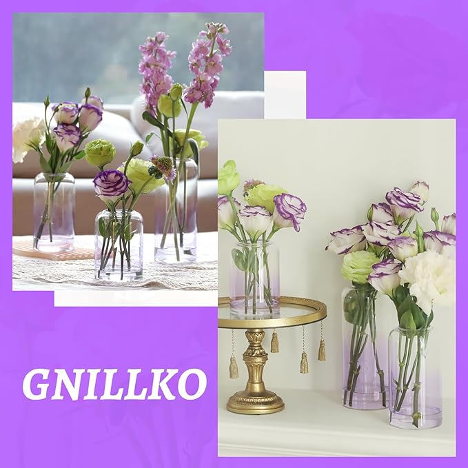 24Pcs Glass Bud Vases Set, Small Flower Vase for Centerpieces, Small Vases for Flowers, Decor Centerpiece for Bathroom, Decorative Vases for House Warming (Purple)