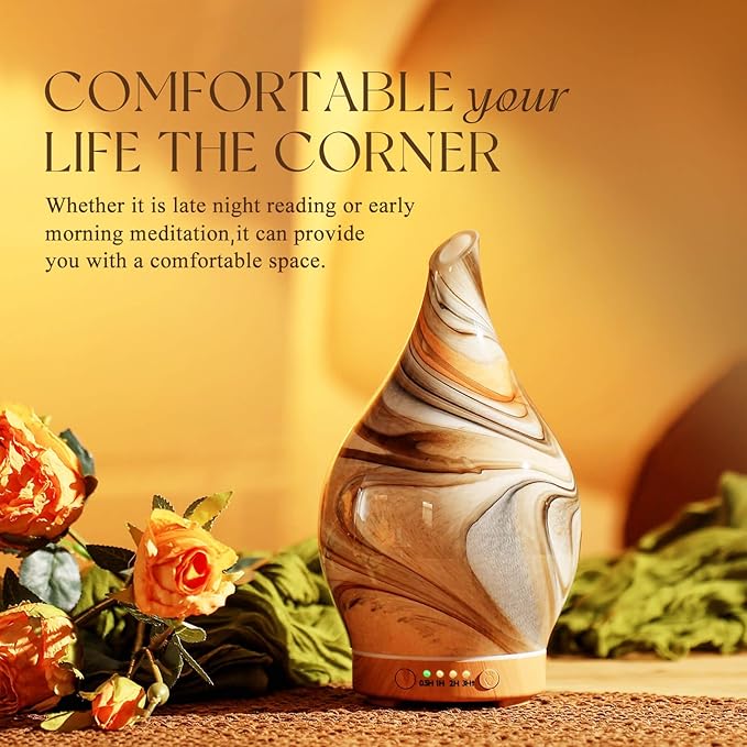 Porseme 150ml Glass Essential Oil Diffuser Aromatherapy Ultrasonic Cool Mist Humidifier 6 Running Hours Waterless Auto-Off Air Diffusers for Sleeping,Yoga,Office Working Spa and Rest (Deep Desert)