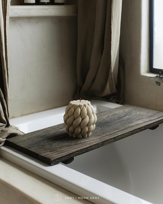 LAWA Knot Ball Candle - Large Beautiful Handmade Pillar Scented Soy Wax Elegant Bubble Aesthetic Candle Housewarming Gift Home Room Shelf Decor Idea Moon Gray