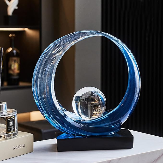 Blue Wave Resin Origami Statue Modern Abstract Home Decoration Sculpture Abstract Office Desk Center Art Statue Family Bedroom Living Room Blue Art Decoration (A-Blue)