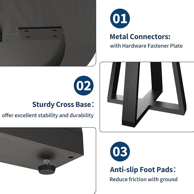 GAOMON Round Dining Table for 4-6, 47" Circle Dining Room Table with Sturdy Cross Base, Farmhouse Wood Dinner Table for Apartment Kitchen Living Room, Black (Table Only)