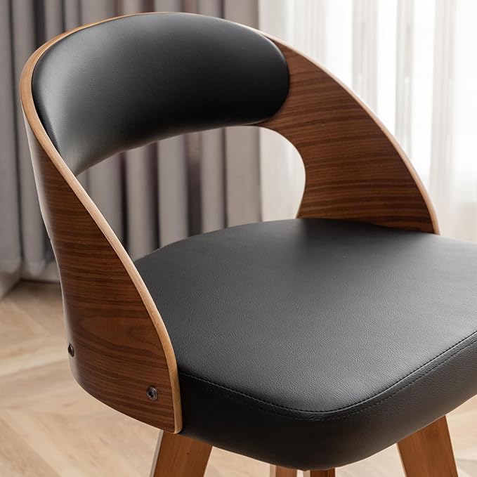 Barstools Set of 2,Bar Height Bar Stools for Kitchen Island,30.3 Inch Modern Upholstered Bar Chair, Swivel Bar Stools with Back and Wood Legs (Black-PU)