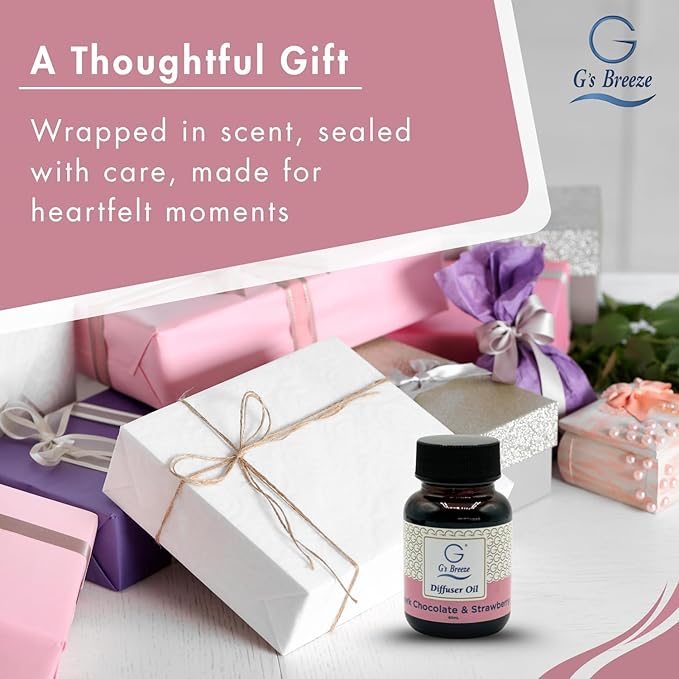 G's Breeze Dark Chocolate & Strawberry Diffuser Oil Refill - Gentle Fragrance & Soothing Aroma of Velvety Dark Chocolate with Juicy Strawberry - Long-Lasting - Ideal for Home, or Office - 60 ML