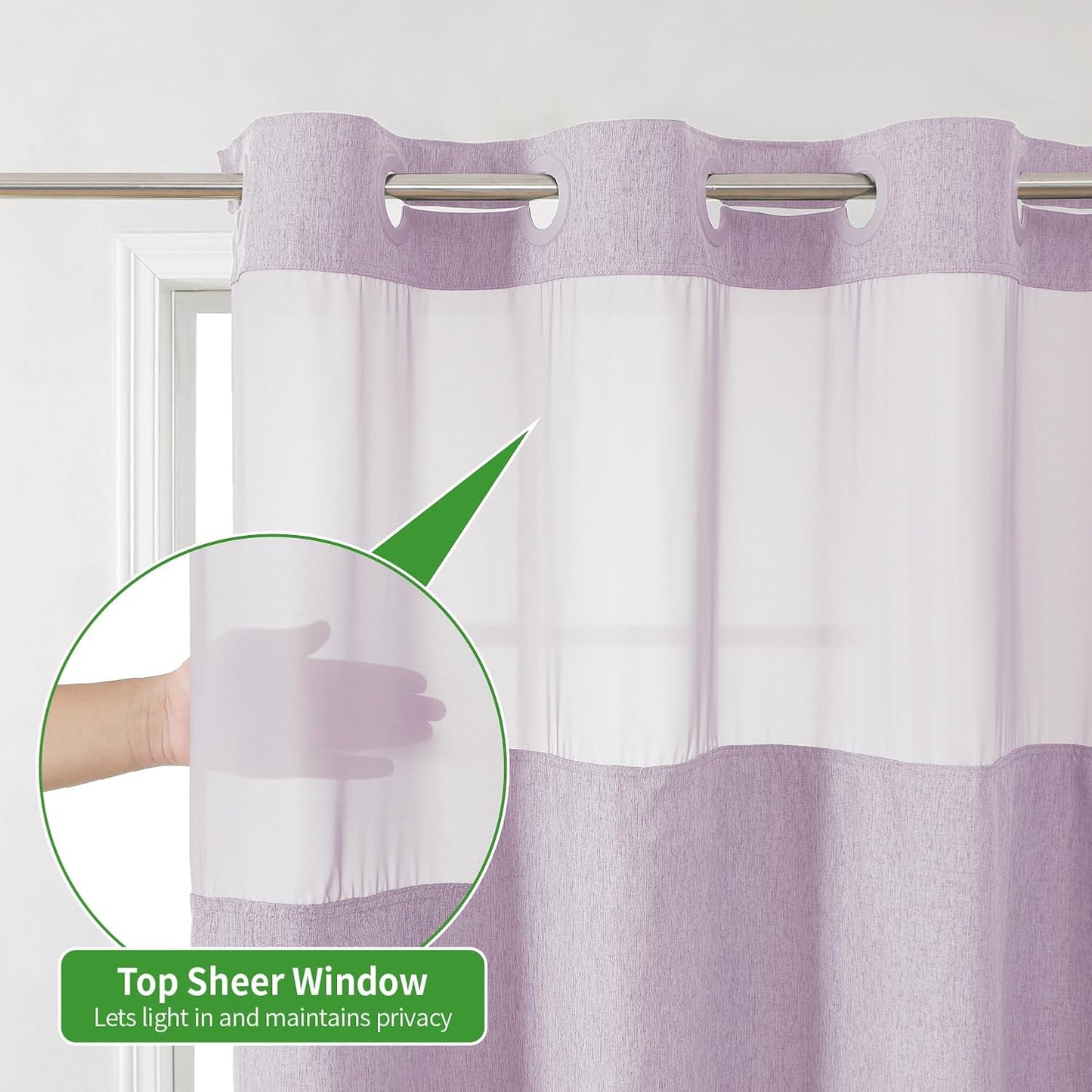 Extra Long No Hooks Needed Linen Textured Shower Curtain with Snap-in Fabric Liner Set,White Hotel Luxury Decor Shower Curtains for Bathroom,Waterproof & Washable,71Wx86H,Lavender